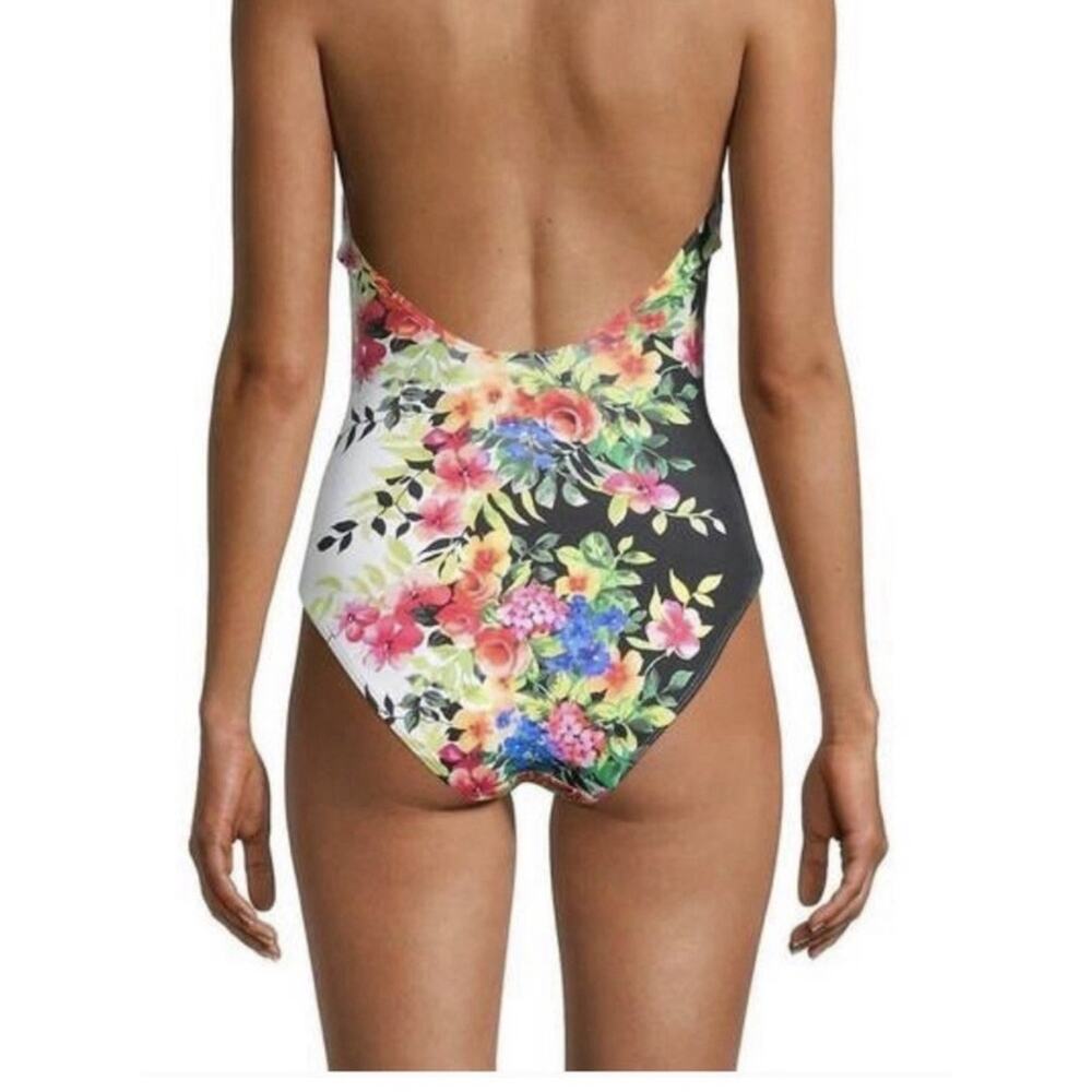 Johnny Was L Spring Halter One Piece Swim Suit Floral Plunging $198 NWT - Picture 3 of 13